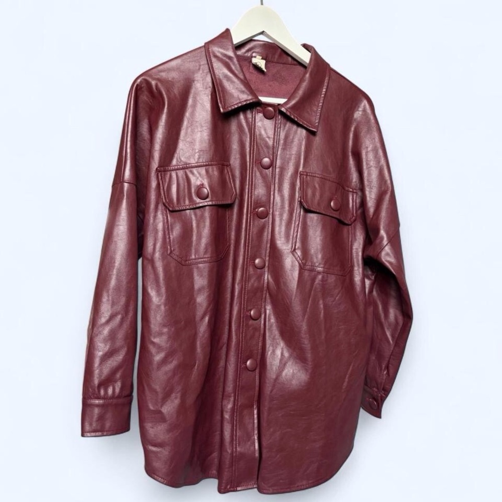 Cider Maroon Faux Leather Jacket Size M